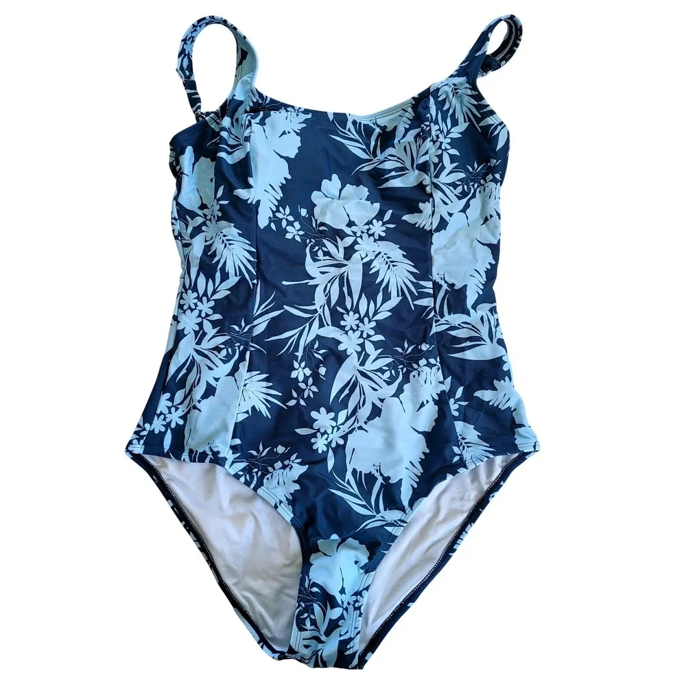 Cupshe‎ LArge Women Blue Tropical Floral One Piece Swimsuit CAA12E4E089TS NWT